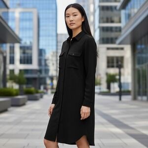 Old Navy Black Long Sleeve Button Down Shirtdress Size S Rayon Women's